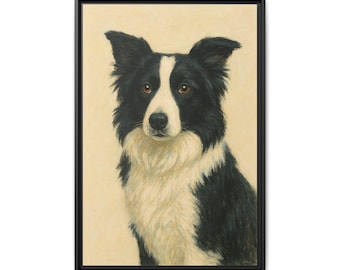 Ingelijste border collie-kunstprint, meerkleurig hondenportret