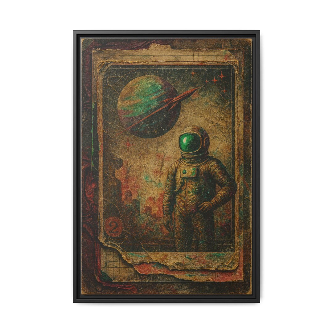 Retro Astronaut Poster Matte Canvas Framed | Vintage Space Art Wall ...