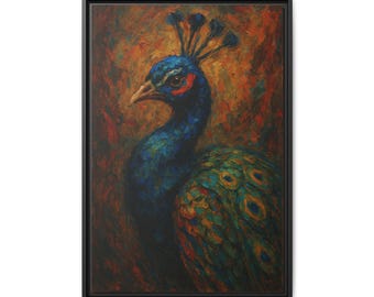 Majestic Peacock Framed Canvas Art: Bohemian Home Decor