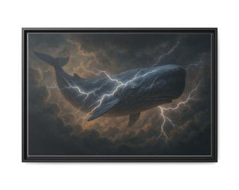 クジラの嵐アートプリント：額入りキャンバス壁装飾、海をテーマにした 