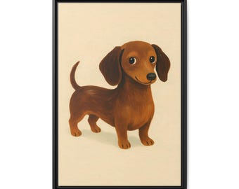 Taxkonsttryck, nyckfull hund i inramad canvas