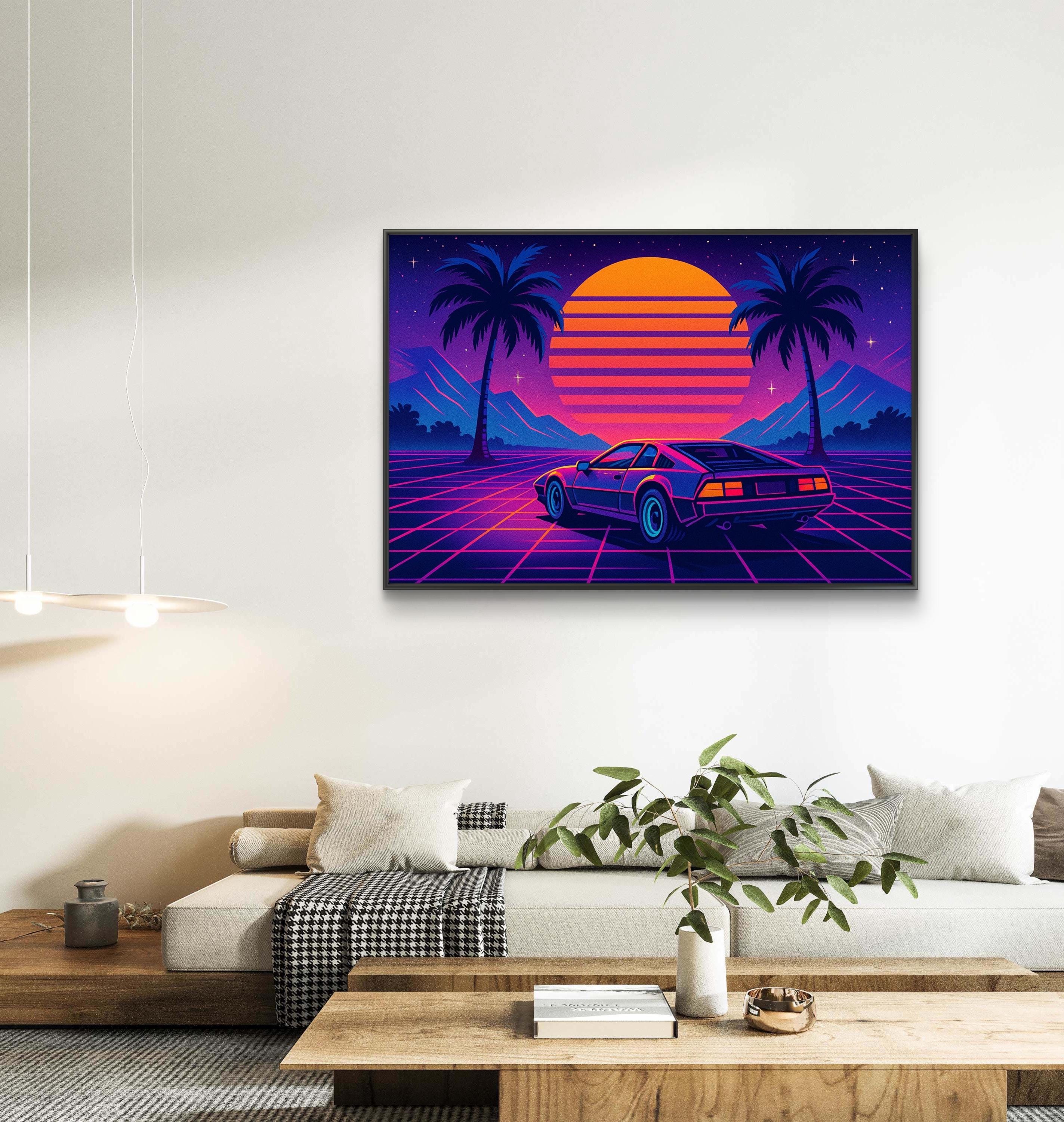 Retro Sunset Car Canvas Print: 80s Vibe Wall Art - Etsy