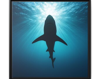 Oceanic Shark Framed Canvas Art: Nautical Beach House Decor