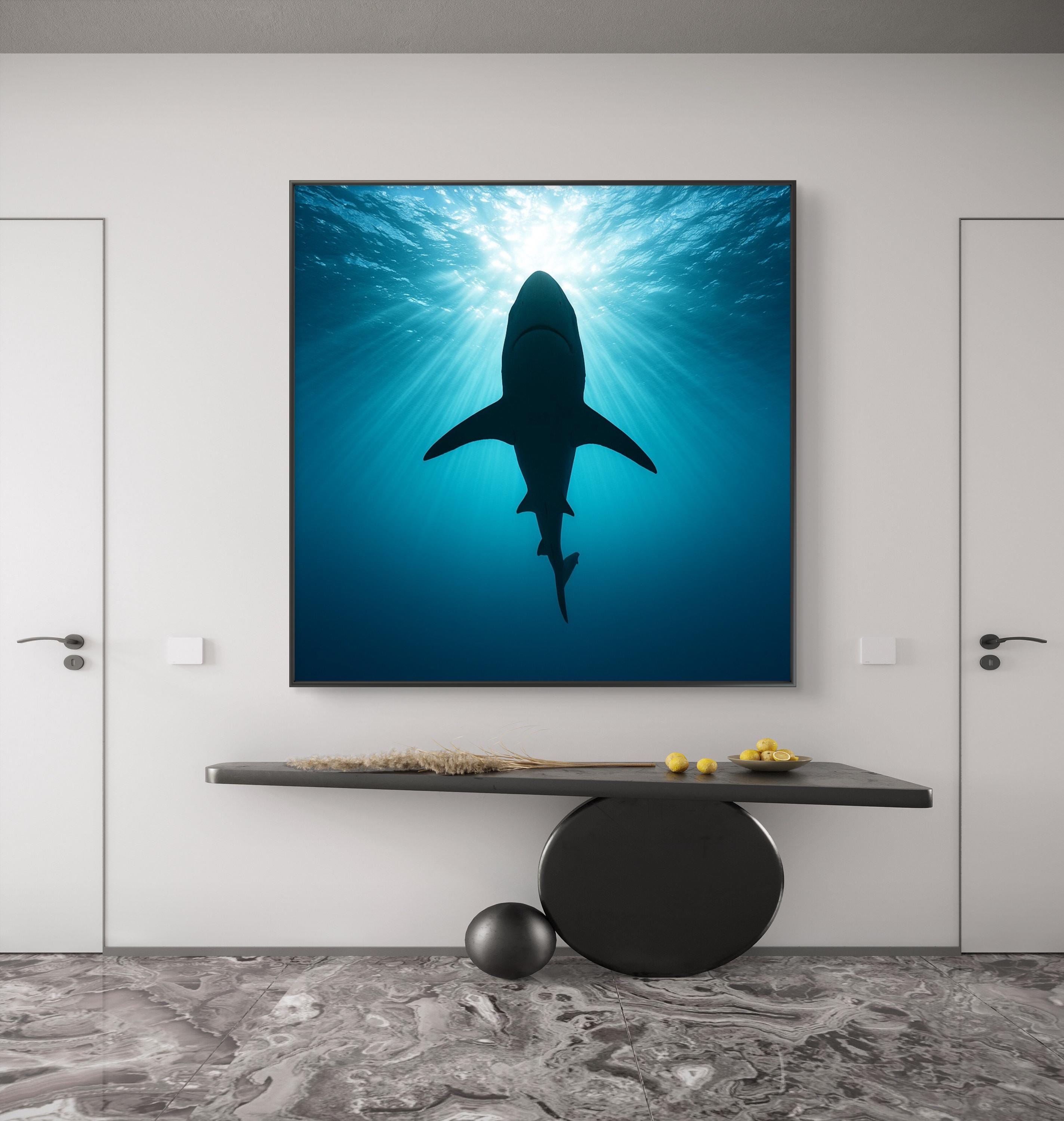 海洋サメの額入りキャンバスアート：海のビーチハウスの装飾 - Etsy 日本
