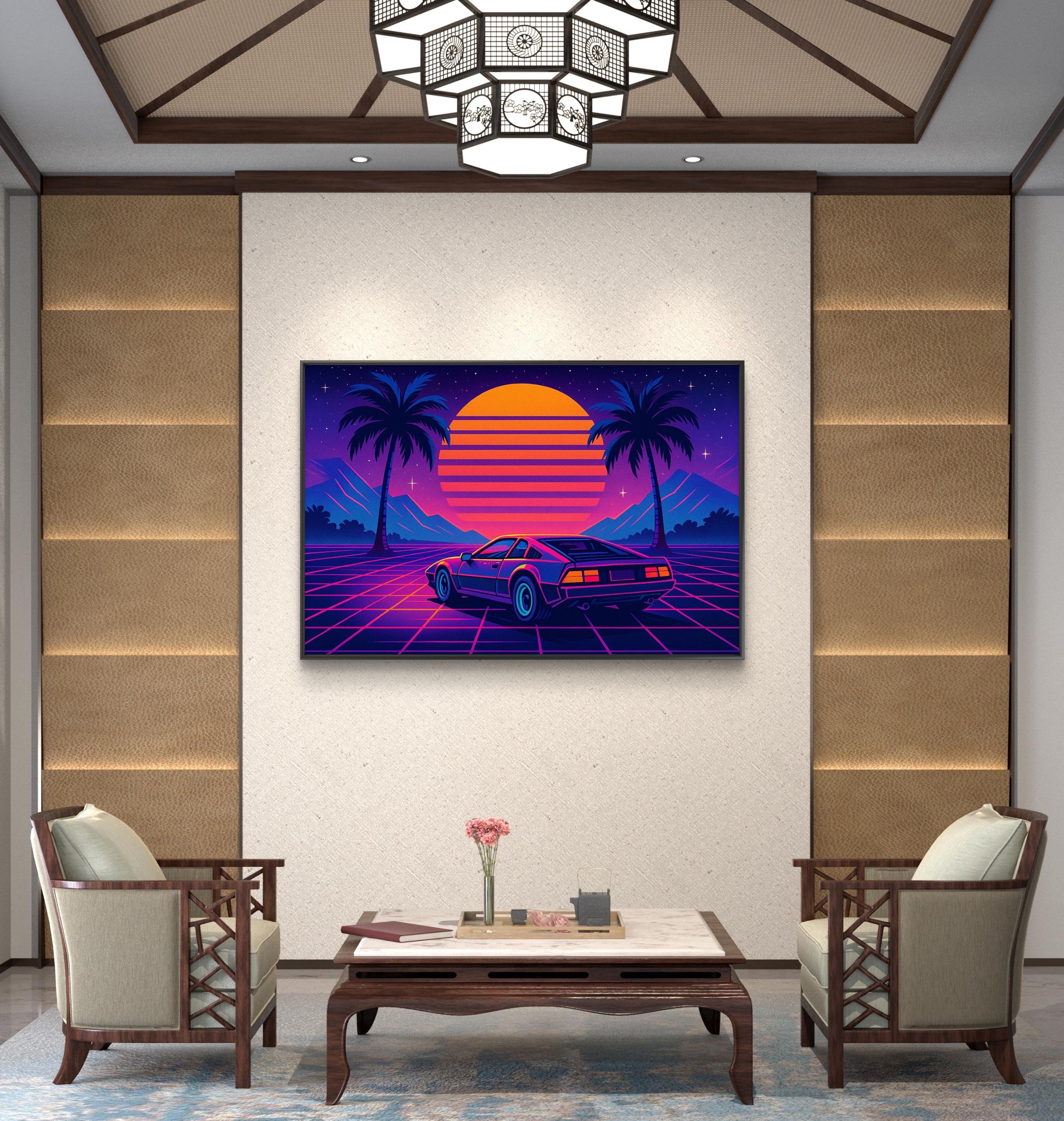Retro Sunset Car Canvas Print: 80s Vibe Wall Art - Etsy