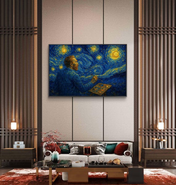 Van Gogh Painting Framed Matte Canvas Art: Starry Night Home Decor