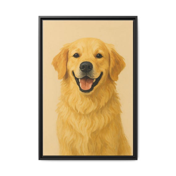 ゴールデンレトリバーの肖像画、額入りウォールアート、犬好きへの