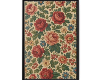 Florale gerahmte Leinwand: Vintage botanisches Wanddekor