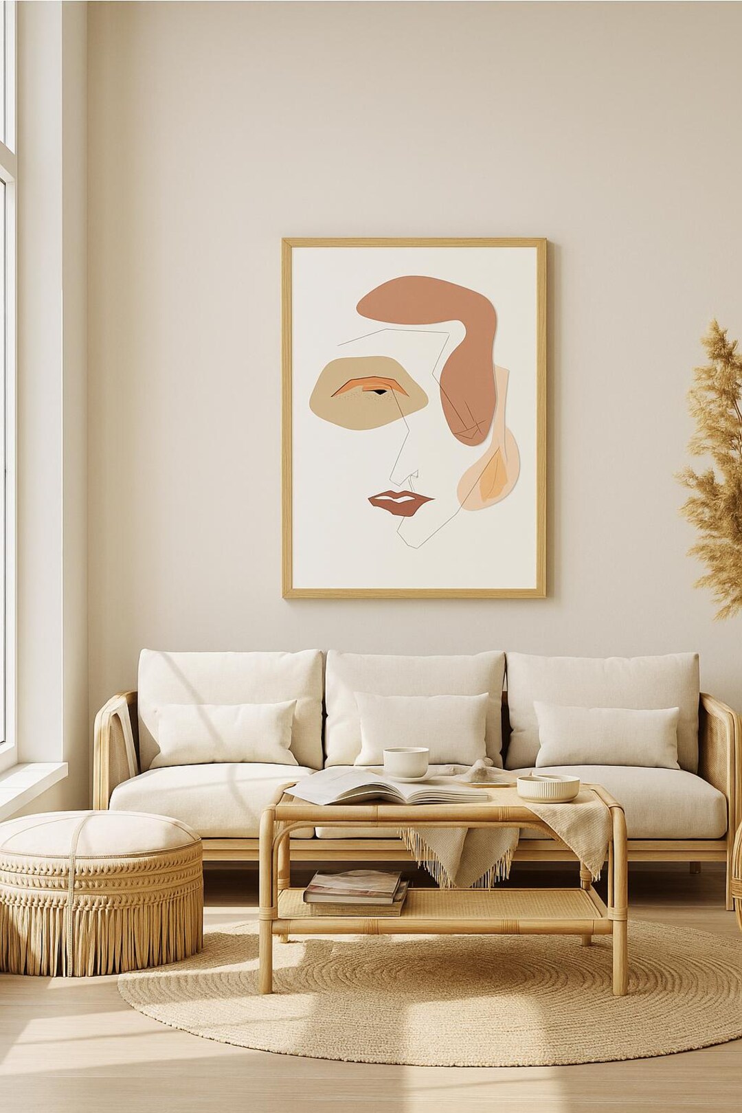 Boho Line Art Print, Abstract Face Drawing – Minimalist Wall Art for ...