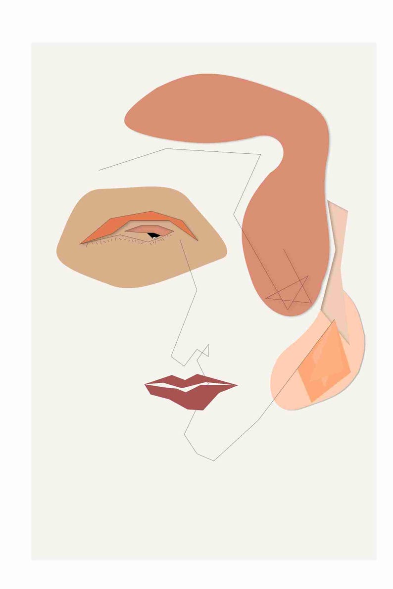 Boho Line Art Print, Abstract Face Drawing – Minimalist Wall Art for ...
