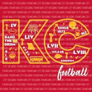 KC Football Mural SVG | Kansas City Digital Download | Kingdom Tailgate Cricut Cut File | Red Gold Football PNG | Game Day Shirt Design
