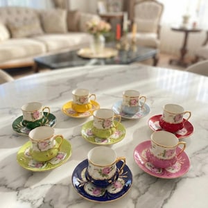 Colorful Espresso Cup, Choose Your Color, Hand Painted Rainbow Coffee Cup, Mix and Match 24k Gold Gift, Single Turkish Cup