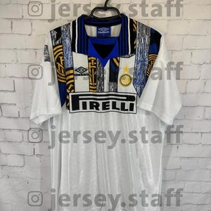 Inter Milan FC 1995 1996 Maglia Tutte le Taglie Retro Calcio Vintage Maglia Trikot Blu Bianco Blokecore Y2k Italia Pirelli Manica Corta 3a Terza