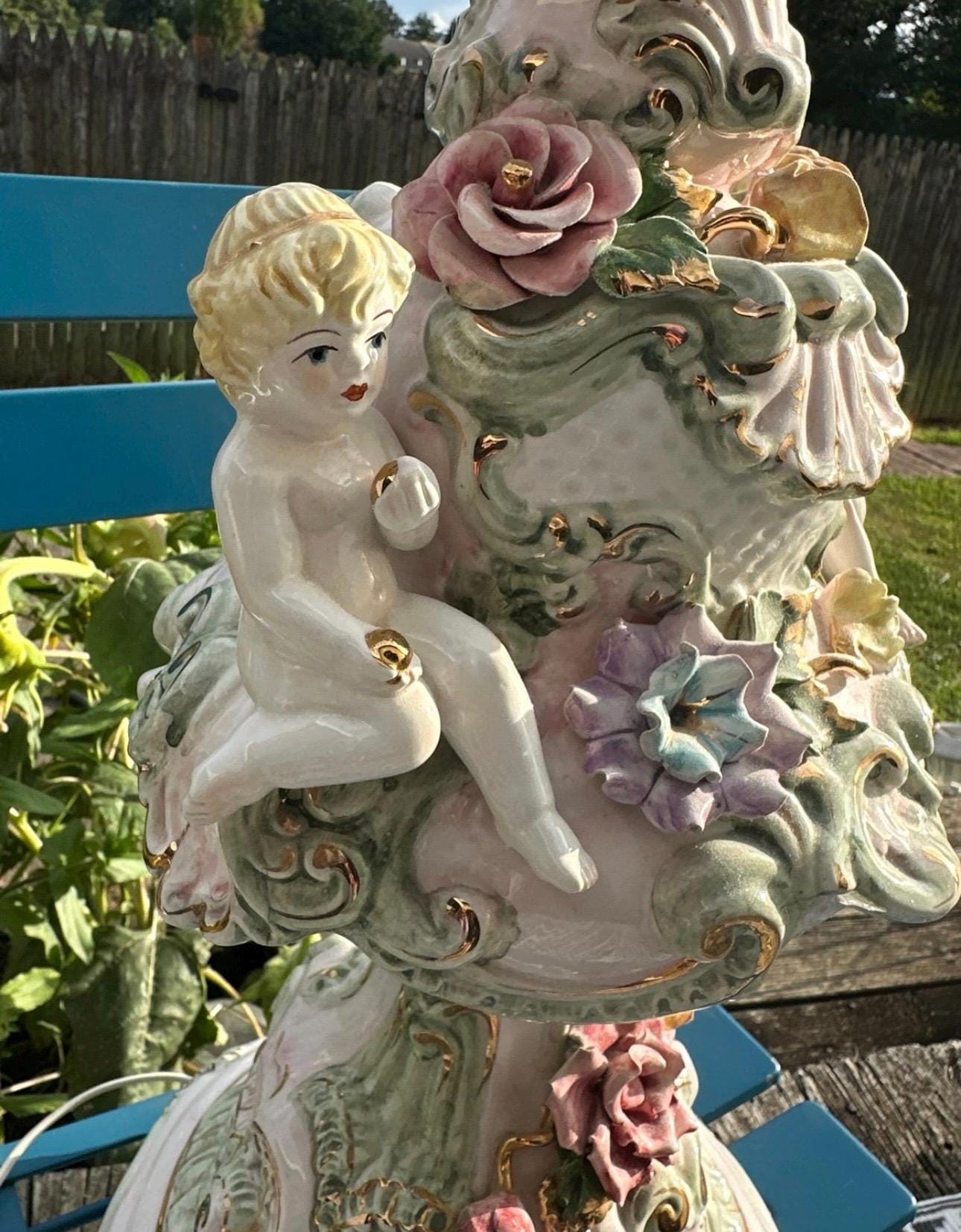 Exquisite Capodimonte Antique Italian Porcelain Cherub Angel