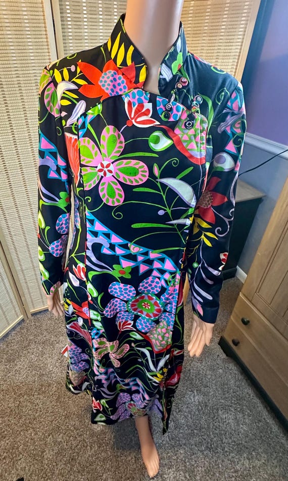 Vintage Dynasty I Magnin Vibrant Chinese Inspired Maxi Dress Hong Kong M