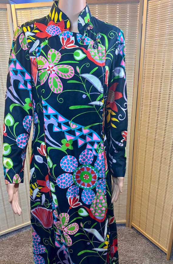 Vintage Dynasty I Magnin Vibrant Chinese Inspired Maxi Dress Hong Kong M View 5