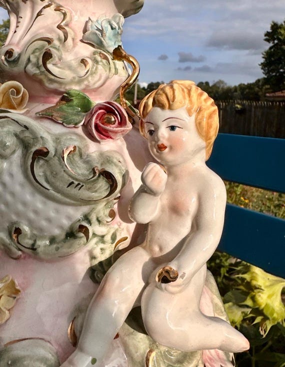 Exquisite Capodimonte Antique Italian Porcelain Cherub Angel
