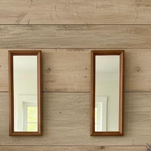 Paar kleine Vintage rechteckige Holzspiegel Horizontale oder Vertikale Bauernhaus Dekor