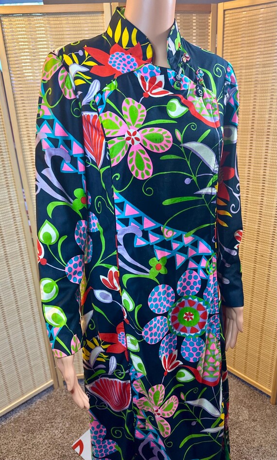 Vintage Dynasty I Magnin Vibrant Chinese Inspired Maxi Dress Hong Kong M View 2