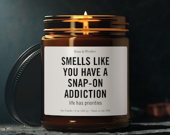 Snap-On Addiction Candle: Gift for Mechanics - Soy Wax Amber Jar