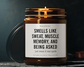 Smells Like Sweat, Muscle Memory Candle for Construction Worker, Laborer in 4oz/9oz Amber