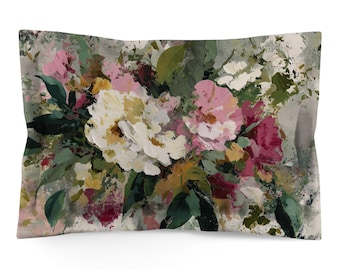 Pillow Sham with Abstract Floral Design: Floral Cotton or Polyester, Standard or King Bedding - 109