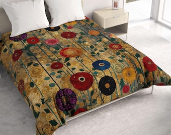 Comforter with Abstract Floral Art: Cotton or Microfiber Lightweight All Seasons Bedding - 119