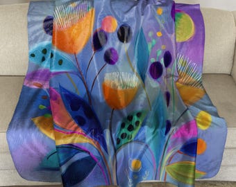 Sherpa Fleece Throw with Abstract Floral Design: Modern Plush Blanket  - 103