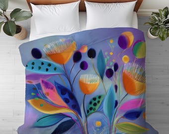Duvet Cover with Abstract Floral Design: Cotton or Microfiber Bedding - 103