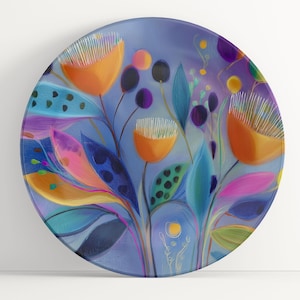 Plate with Abstract Floral Design Art: Modern Unbreakable Indoor/Outdoor Dinnerware - 103