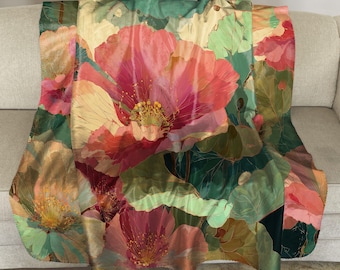 Sherpa Fleece Throw with Abstract Floral Design: Modern Plush Blanket  - 116