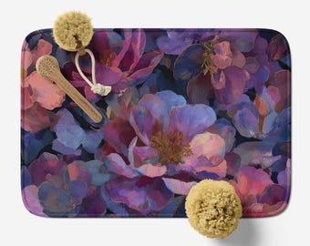 Bath Mat with Abstract Floral Art: Floral Microfiber Memory Foam, Anti-Slip - 115