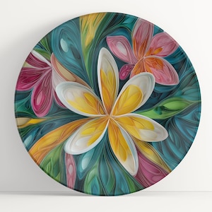 Plate with Abstract Floral Design Art: Modern Unbreakable Indoor/Outdoor Dinnerware - 106