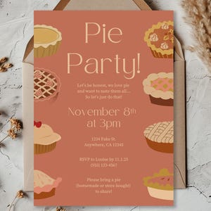 Uitnodiging voor taartfeestje Pie Night bewerkbare canva-sjabloon Digitale download Uitnodiging voor dessertliefhebbers