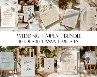 French Floral Garden Wedding Signage Template Bundle 10 Editable Canva Designs Vintage Flower Theme Classic Wedding Suite Digital Download