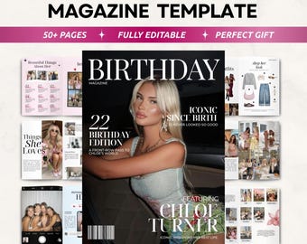 Plantilla de revista de cumpleaños / Regalo de cumpleaños personalizado para mejor amiga / Revista Canva editable / Regalo de recuerdo para mejor amiga o hermana