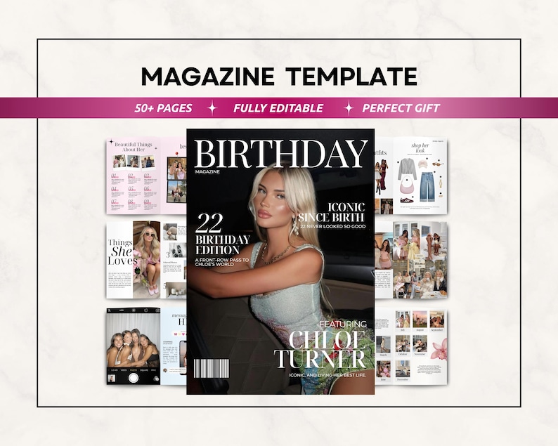 Birthday Magazine Template | Personalized Custom Birthday Gift For Best Friend | Editable Canva Magazine | Bestie or Sister Keepsake Gift image 1