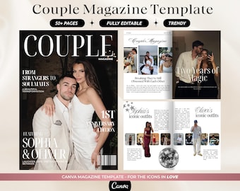 Plantilla de revista para parejas / Regalo personalizado de aniversario para novio y novia / Regalo editable en Canva / Recuerdo de compromiso / Regalo de Navidad