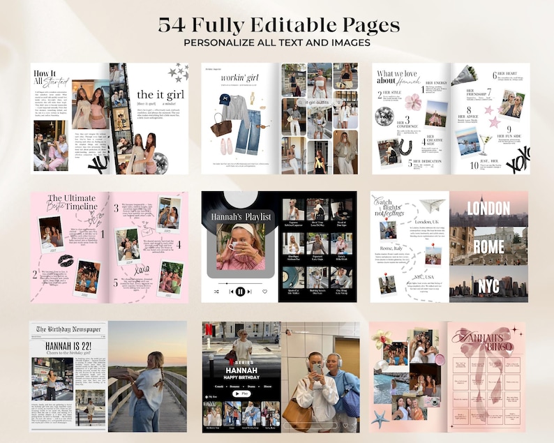 Plantilla de revista de cumpleaños / Regalo de cumpleaños personalizado para la mejor amiga / Revista estilo Vogue / Regalos editables / Recuerdo para la mejor amiga imagen 3