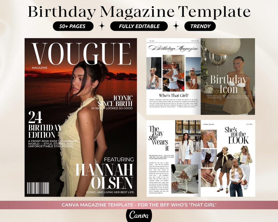 Personalized Birthday Magazine Template | Vogue Style (digital Download