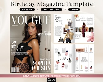 Aangepaste verjaardagstijdschriftsjabloon | Gepersonaliseerd verjaardagscadeau voor beste vriend | Stijltijdschrift Vogue | Bewerkbare geschenken | Beste aandenken