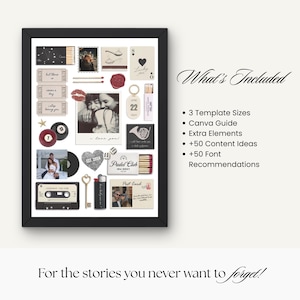 May include: A framed collage with various elements, including photos, tickets, and matchsticks. The collage features a black frame and includes text that reads "What's Included" and "For the stories you never want to forget!"