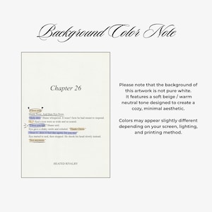 May include: A digital artwork with a soft beige background. The text includes "Chapter 26" and excerpts from a story, with highlighted phrases. The artwork also includes a note about the background color and its cozy aesthetic.