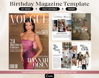 Sjabloon verjaardagstijdschrift | Gepersonaliseerd gepersonaliseerd verjaardagscadeau voor beste vriend | Stijltijdschrift Vogue | Bewerkbare geschenken | Beste aandenken