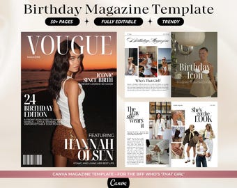 Plantilla de revista de cumpleaños / Regalo de cumpleaños personalizado para la mejor amiga / Revista estilo Vogue / Regalos editables / Recuerdo para la mejor amiga