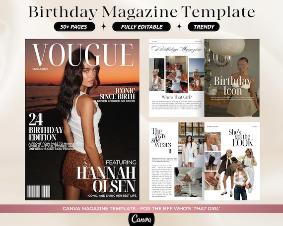 Birthday Magazine Template  | Personalized Custom Birthday Gift For Best Friend | Vogue Style Magazine | Editable Gifts | Bestie Keepsake