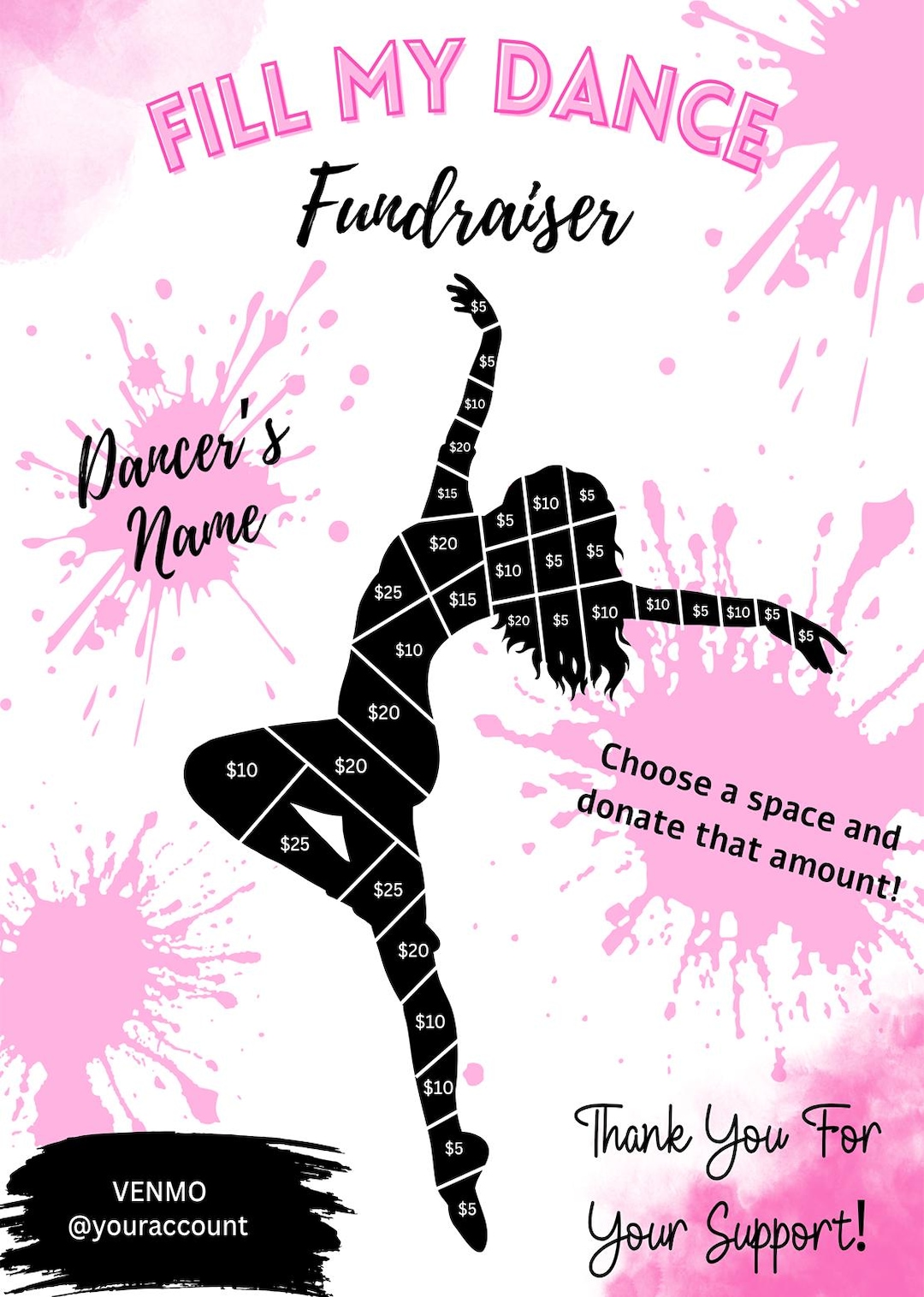 Dance Fundraiser Template | Fill My Dancer Printable | Editable Canva ...