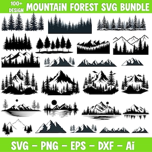 Mountain Forest SVG Bundle, 100+ Camping Hiking Outdoor Cut Files, Pine Tree, Palm Tree, Tree Line, Landscape Cricut Designs
