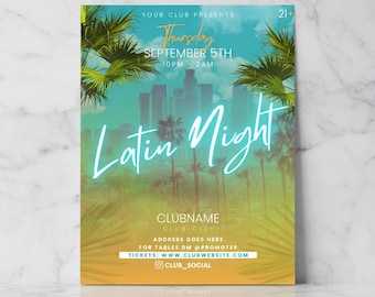 Szablon ulotki Latin Night | Canva Editable | Tropical Vibes