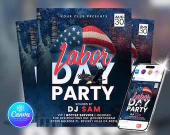 Szablon ulotki na przyjęcie z okazji Dnia Pracy: edytowalny projekt Canva (do pobrania w wersji cyfrowej)